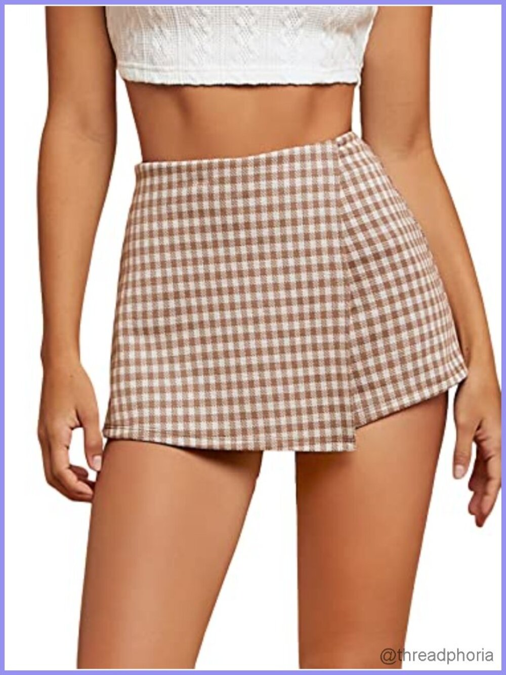 Plaid High Waisted Wrap Skort with Asymmetrical Hem